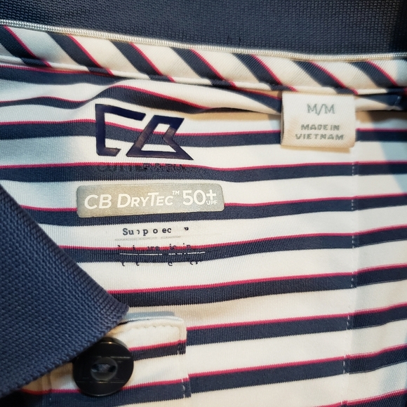 Cutter & Buck Blue Pink Stripe Golf Polo Medium - Picture 3 of 5